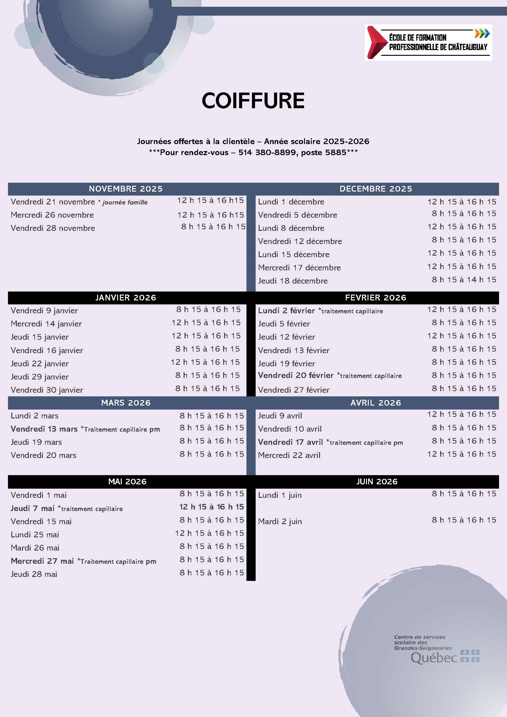 Liste ders coûts et des services offertes en Coiffure